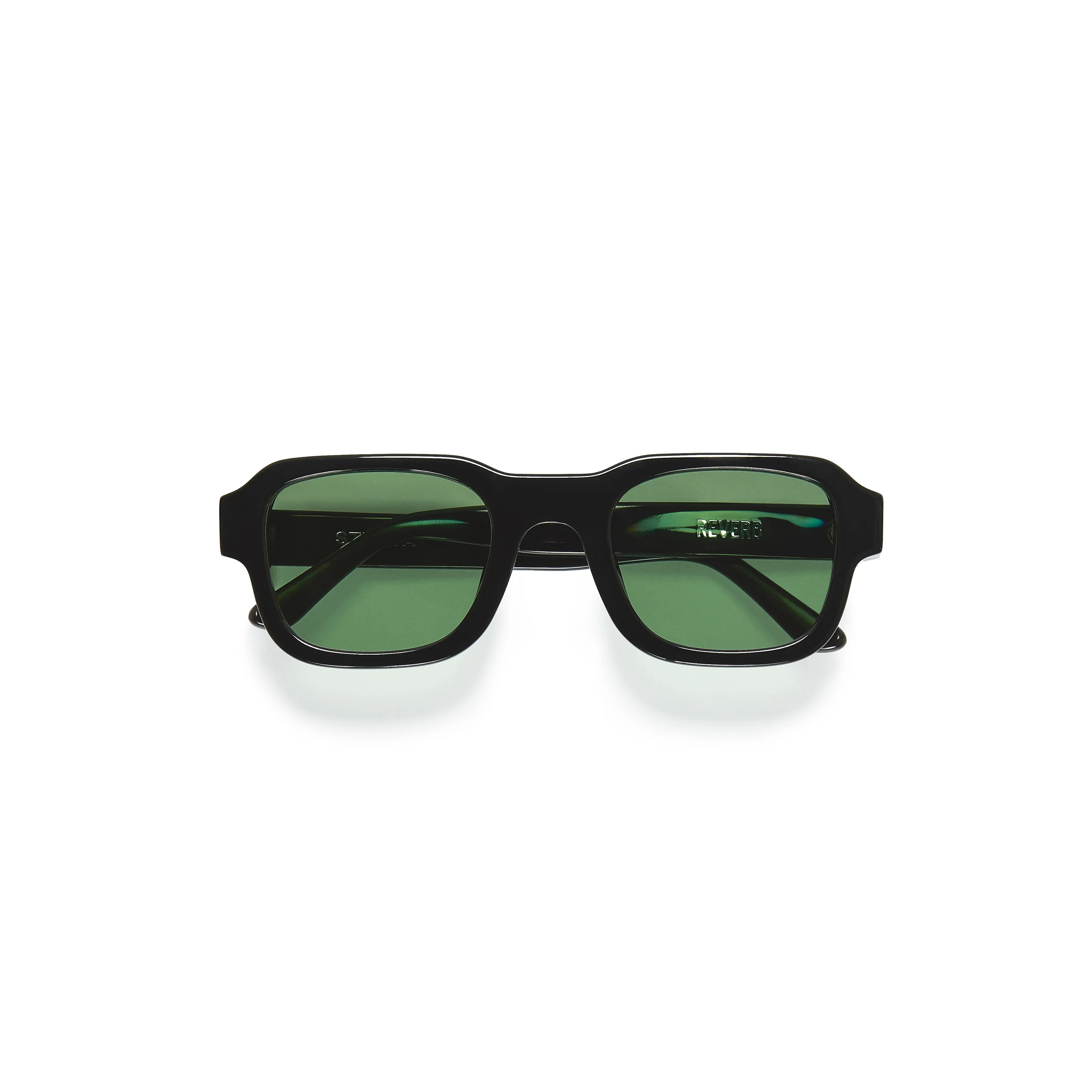 Black sunglasses with green lenses