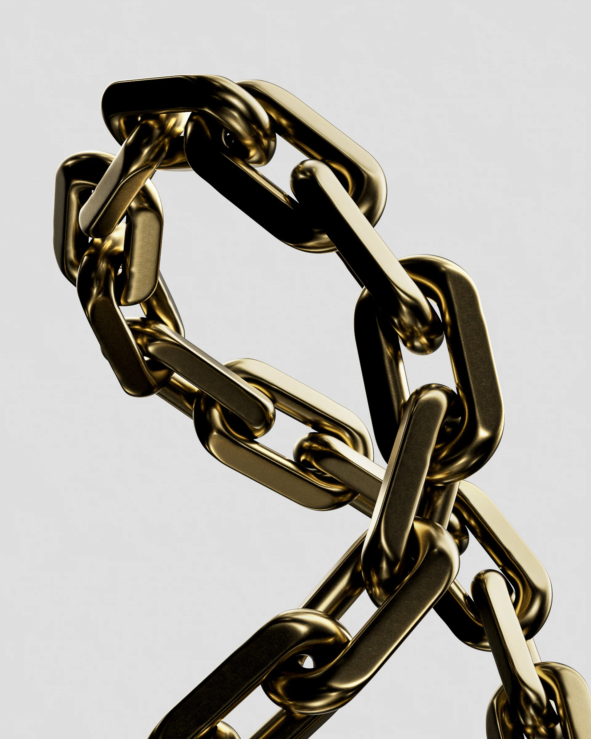 Gold chain links against grey